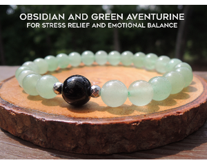 Obsidian and Green Aventurine Beaded Bracelet by Rock My Zen
